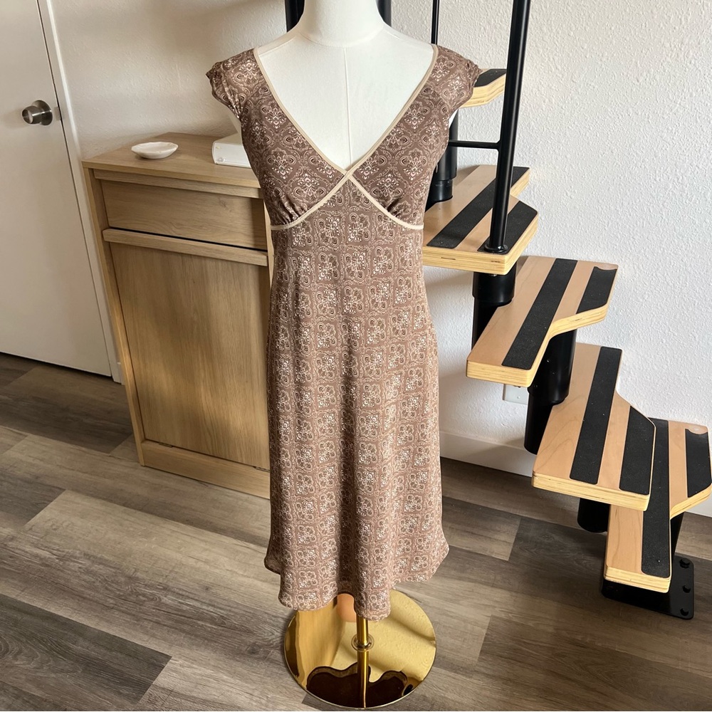 Brown Printed Midi Dress